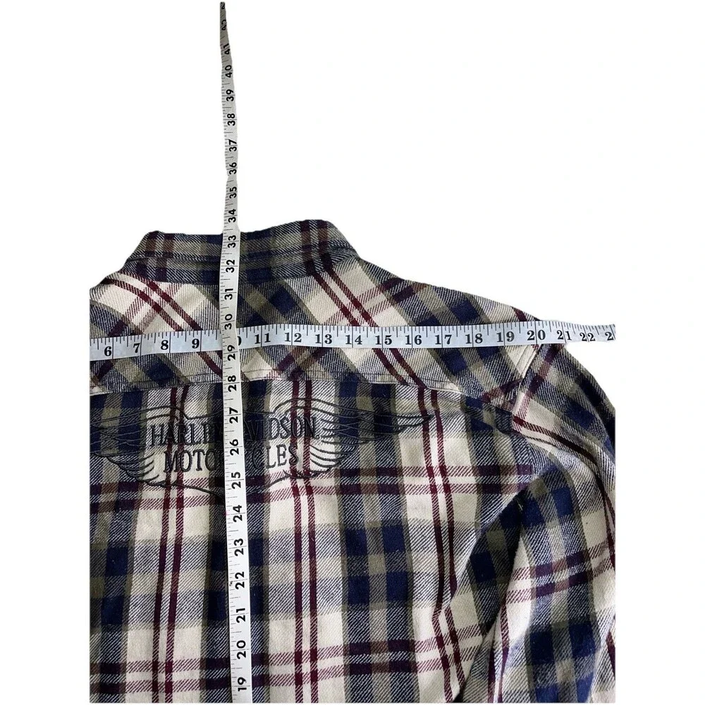 Vintage Harley Davidson Mens XL Flannel Plaid Double Pocket Board Rockabilly